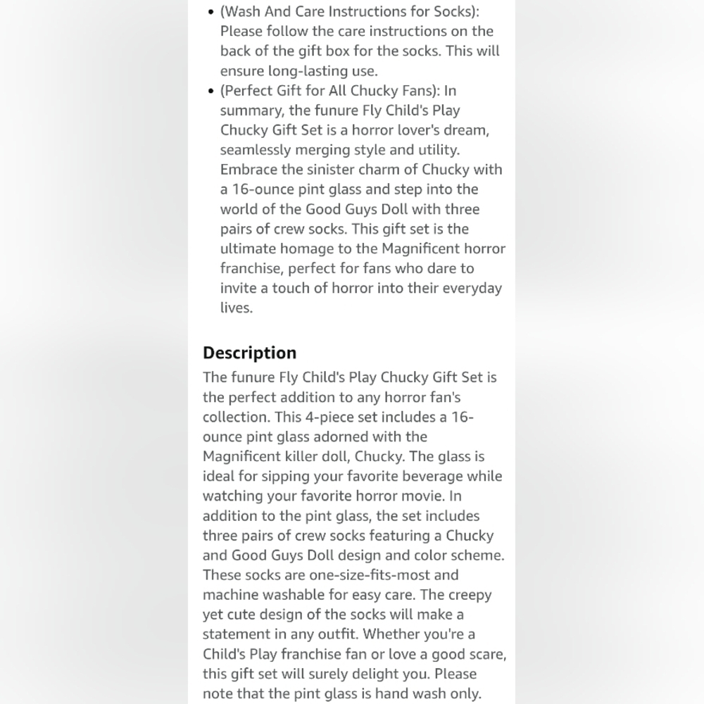 Culture Fly Child's Play Chucky 4 Piece Gift Set 3 Sock Pairs Pint Glass Sz 14+ - Picture 5 of 11